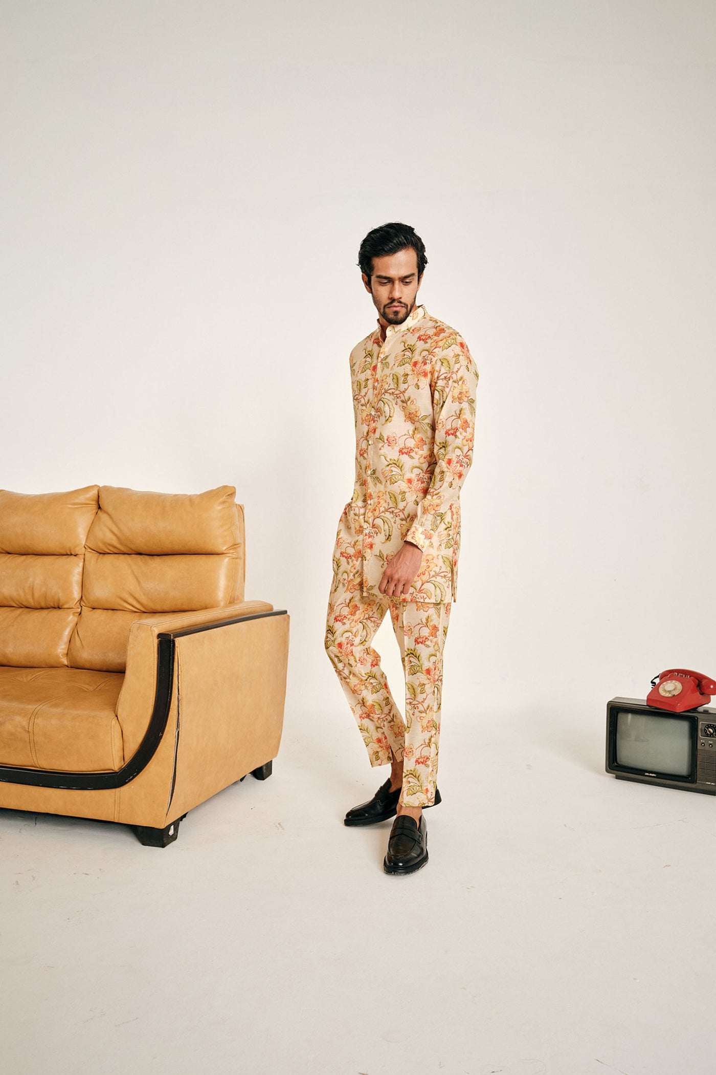 Project Bandi Ivory Floral Rhapsody Kora Chanderi Kurta Pajama Set kurta sets cream menswear online shopping melange singapore indian designer wear