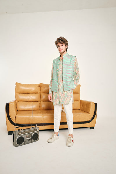 Project Bandi Jade Blossom Bandi bundi jacket green menswear online shopping melange singapore indian designer wear