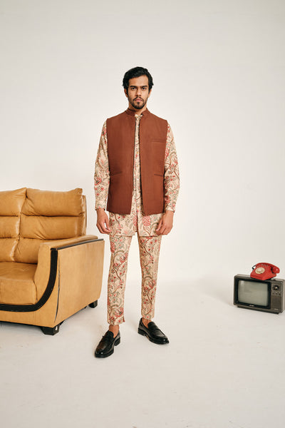 Project Bandi New York Cotton Linen Bandi brown bundi jacket menswear online shopping melange singapore indian designer wear