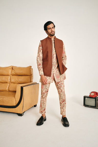 Project Bandi New York Cotton Linen Bandi brown bundi jacket menswear online shopping melange singapore indian designer wear