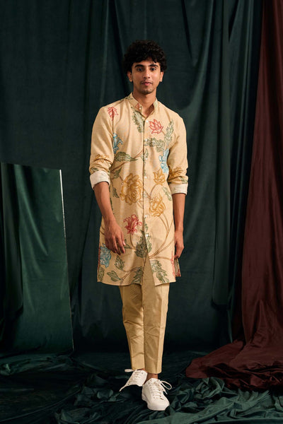 Project bandi Oat Handloom Cotton Vine Print Kurta With Matching Pajama menswear festive indian designer wear online shopping melange singapore