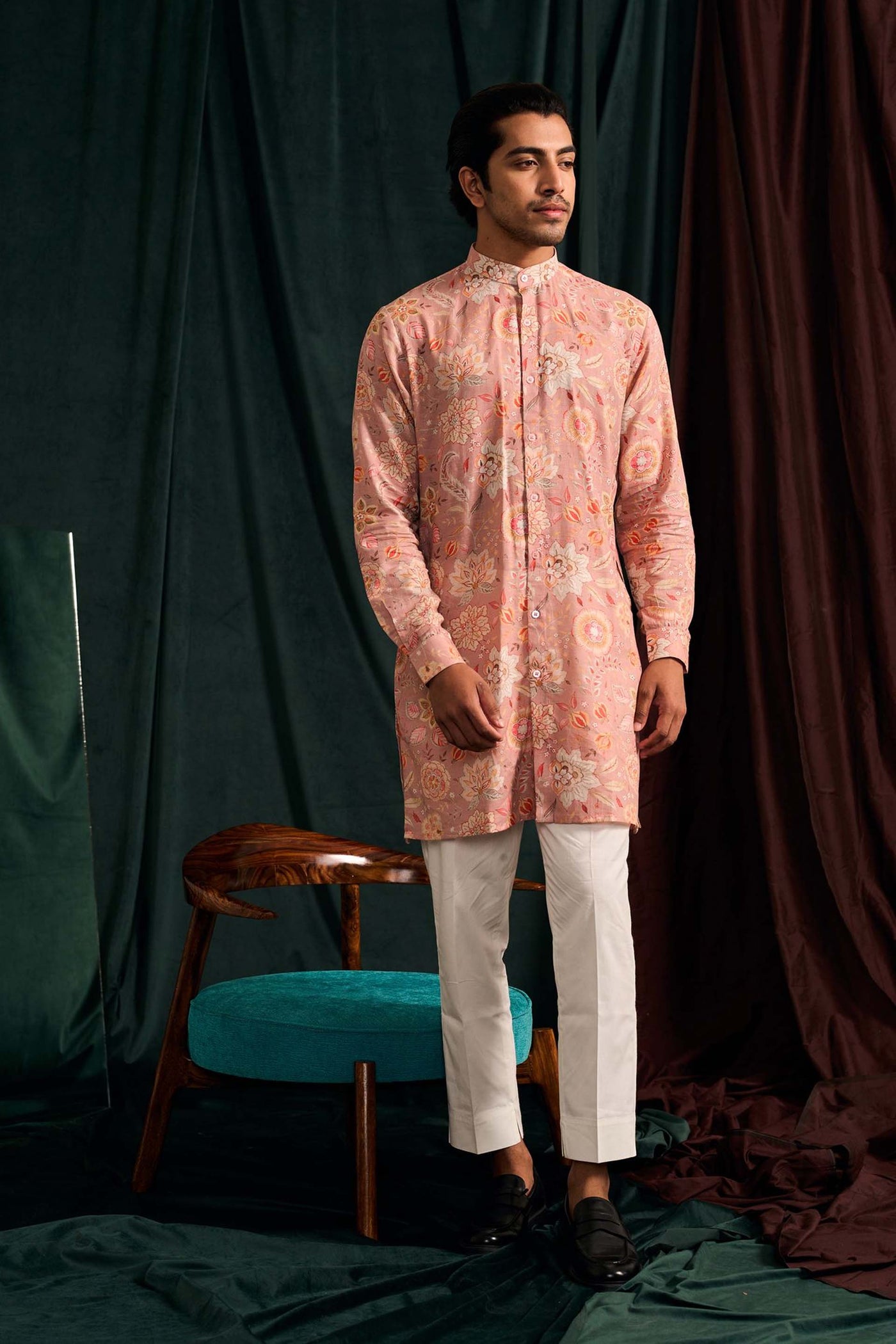 project bandi Rose Versailles Cotton Linen Kurta With Cream Pajama festive indian designer wear online shopping melange singapore