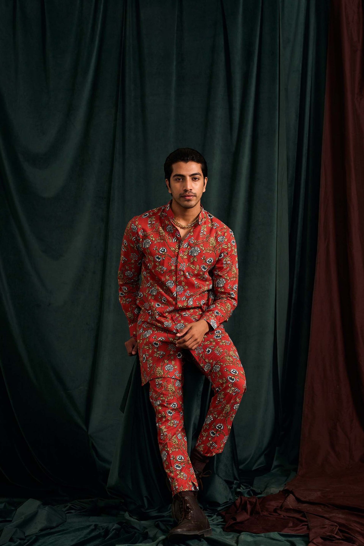 Project bandi Scarlet Brindavan Cotton Kurta With Printed Pajama festive indian designer wear online shopping melange singapore