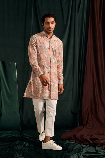 Project bandi Stone Versailles Cotton Linen Kurta With Cream Pajama festive indian designer wear online shopping melange singapore