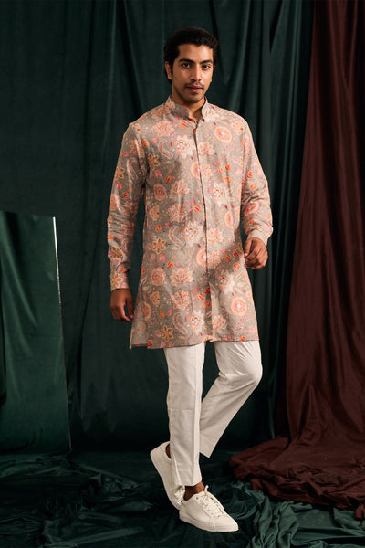 Project bandi Stone Versailles Cotton Linen Kurta With Cream Pajama festive indian designer wear online shopping melange singapore