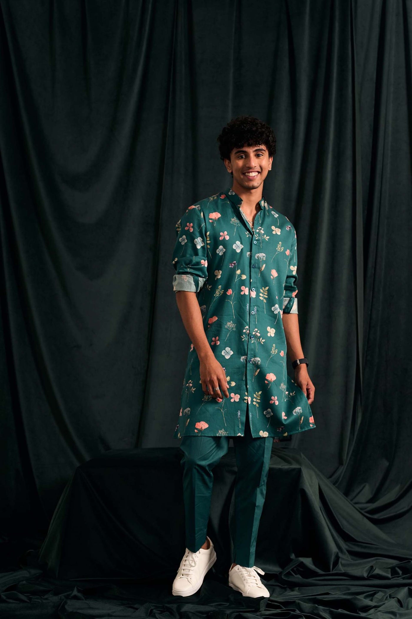 project bandi Teal Mila Printed Cotton Kurta With Matching Pajama menswear festive indian designer wear online shopping melange singapore