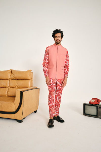 Project Bandi Watermelon Sugar Cotton Linen Bandi Bandi jackets pink menswear online shopping melange singapore indian designer wear