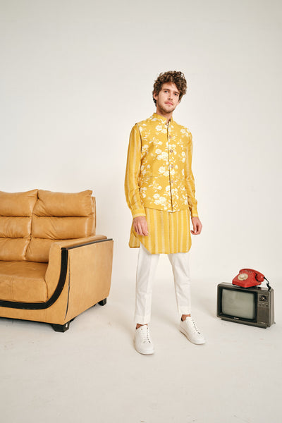 Project Bandi White Rose Yellow Bandi menswear bound jacket online shopping melange singapore indian designer wear