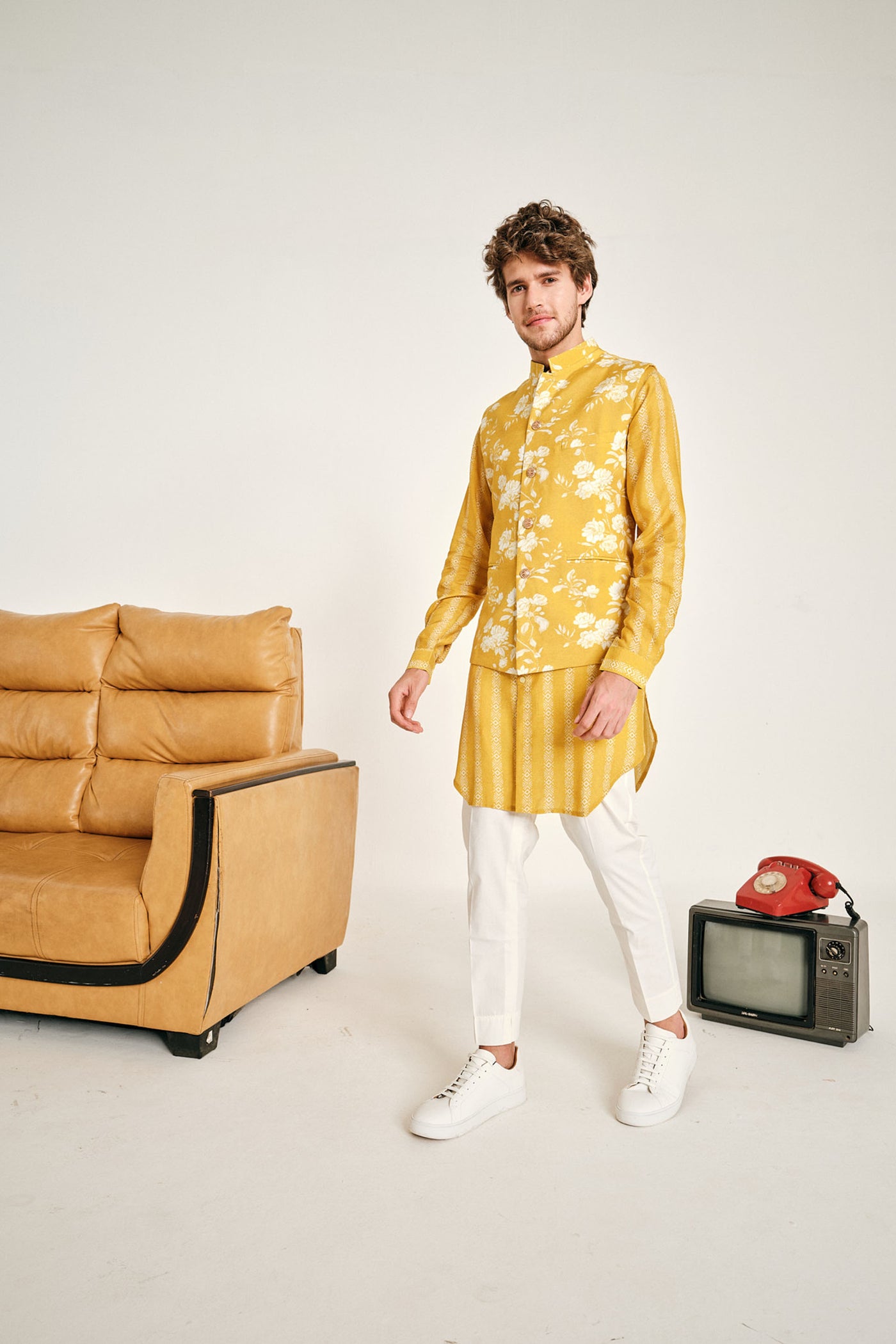Project Bandi White Rose Yellow Bandi menswear bound jacket online shopping melange singapore indian designer wear