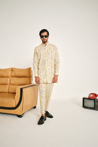 Project Bandi Yellow Garden Rose Linen Kurta Pajama Set yellow menswear online shopping melange singapore indian designer wear