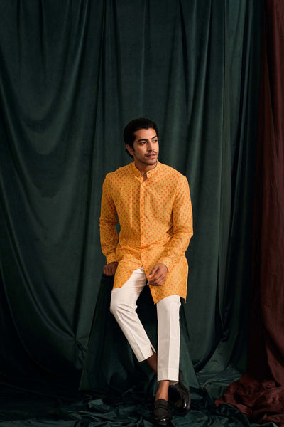 Project Bandi Honey Marigold Malai Cotton Kurta With Cream Pajama festive indian designer wear online shopping melange singapore