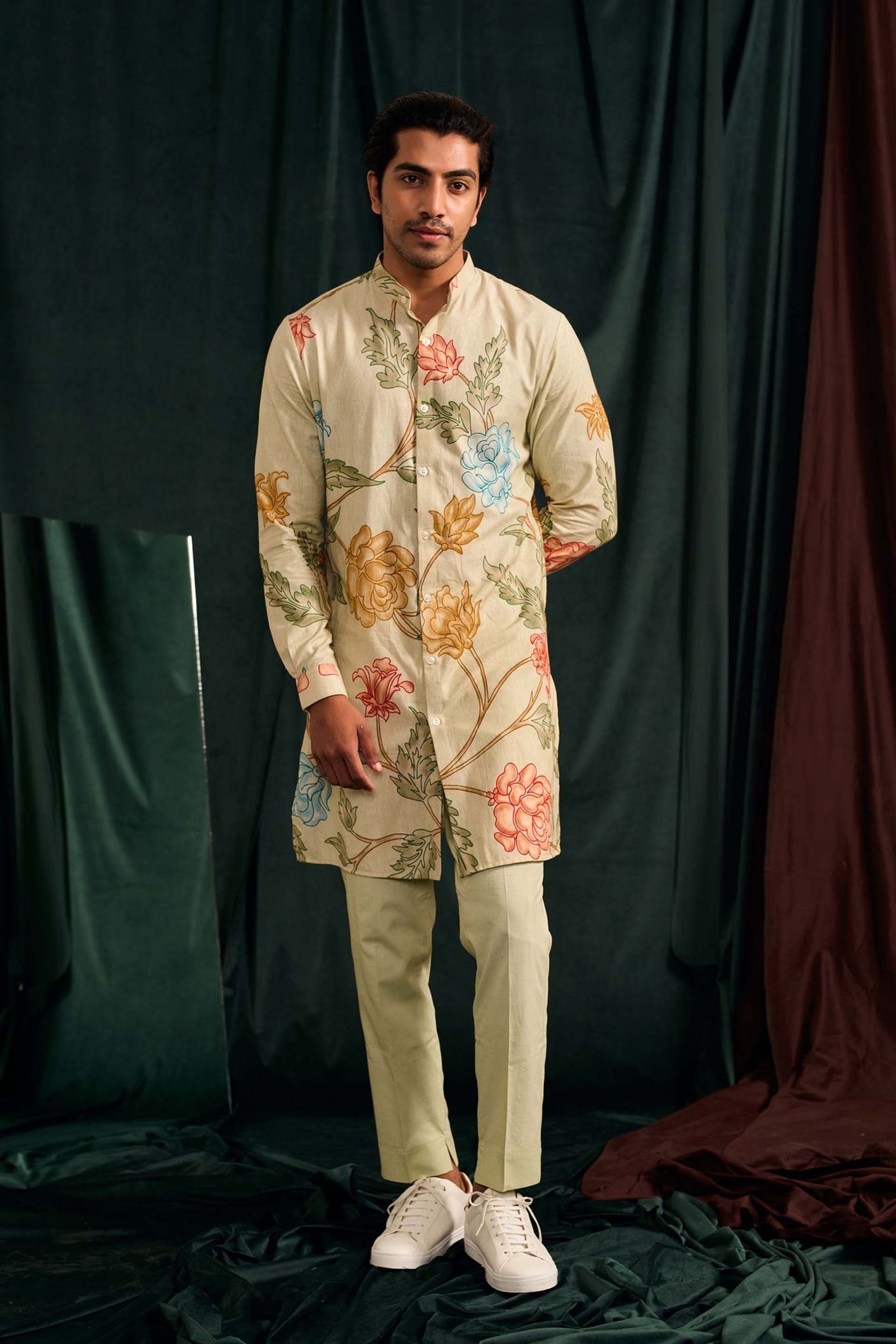 project bandi Pista Handloom Cotton Vine Print Kurta With Matching Pajama festive indian designer wear online shopping melange singapore menswear