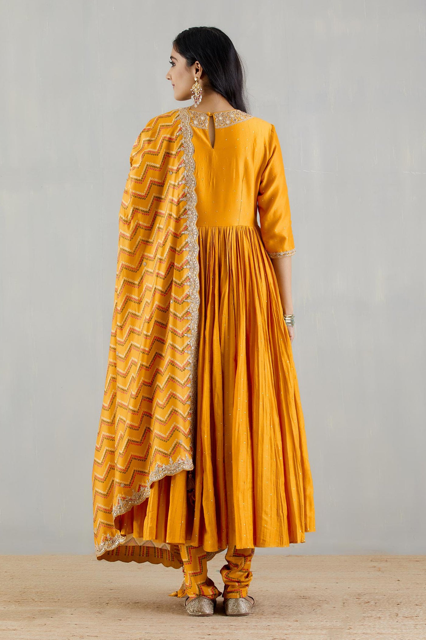 Punit Balana Mustard Anarakli With Printed Dupatta And Chudidar festive indian designer wear online shopping melange singapore