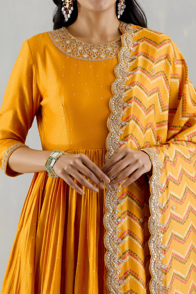 Punit Balana Mustard Anarakli With Printed Dupatta And Chudidar festive indian designer wear online shopping melange singapore