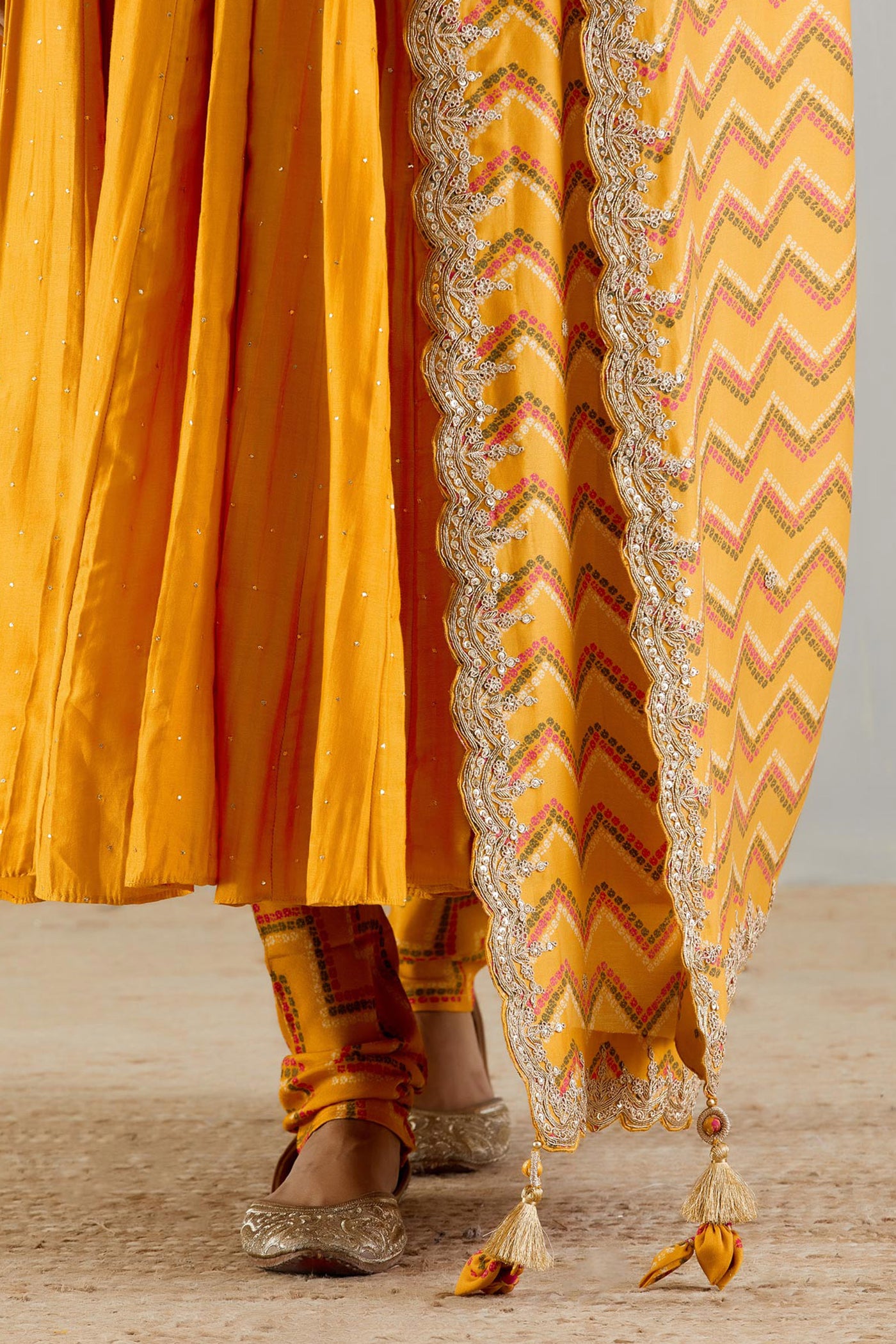 Punit Balana Mustard Anarakli With Printed Dupatta And Chudidar festive indian designer wear online shopping melange singapore