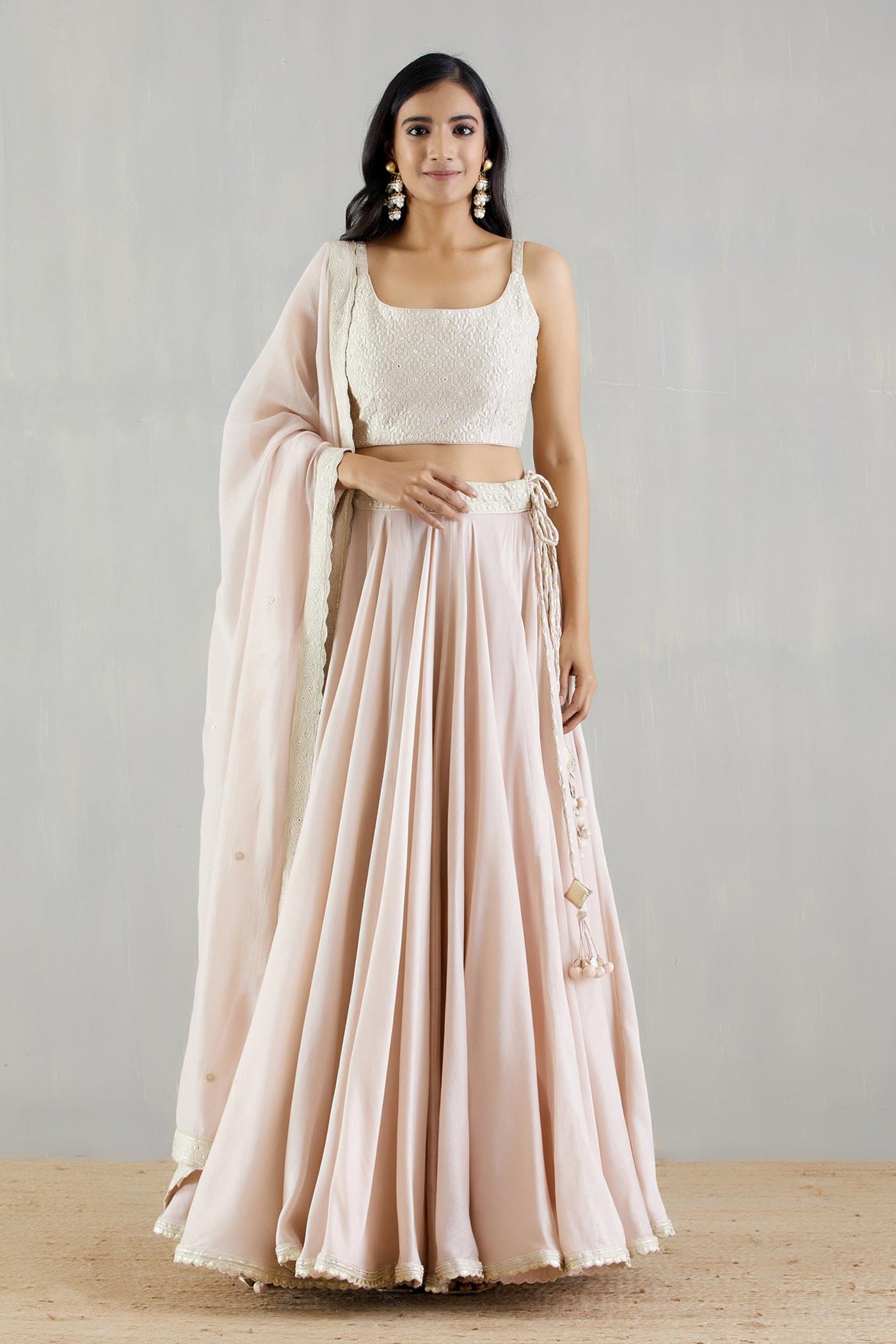 Punit Balana Blush Pink Chanderi Silk Lehenga With Blouse And Oganza Silk Dupatta festive indian designer wear online shopping melange singapore