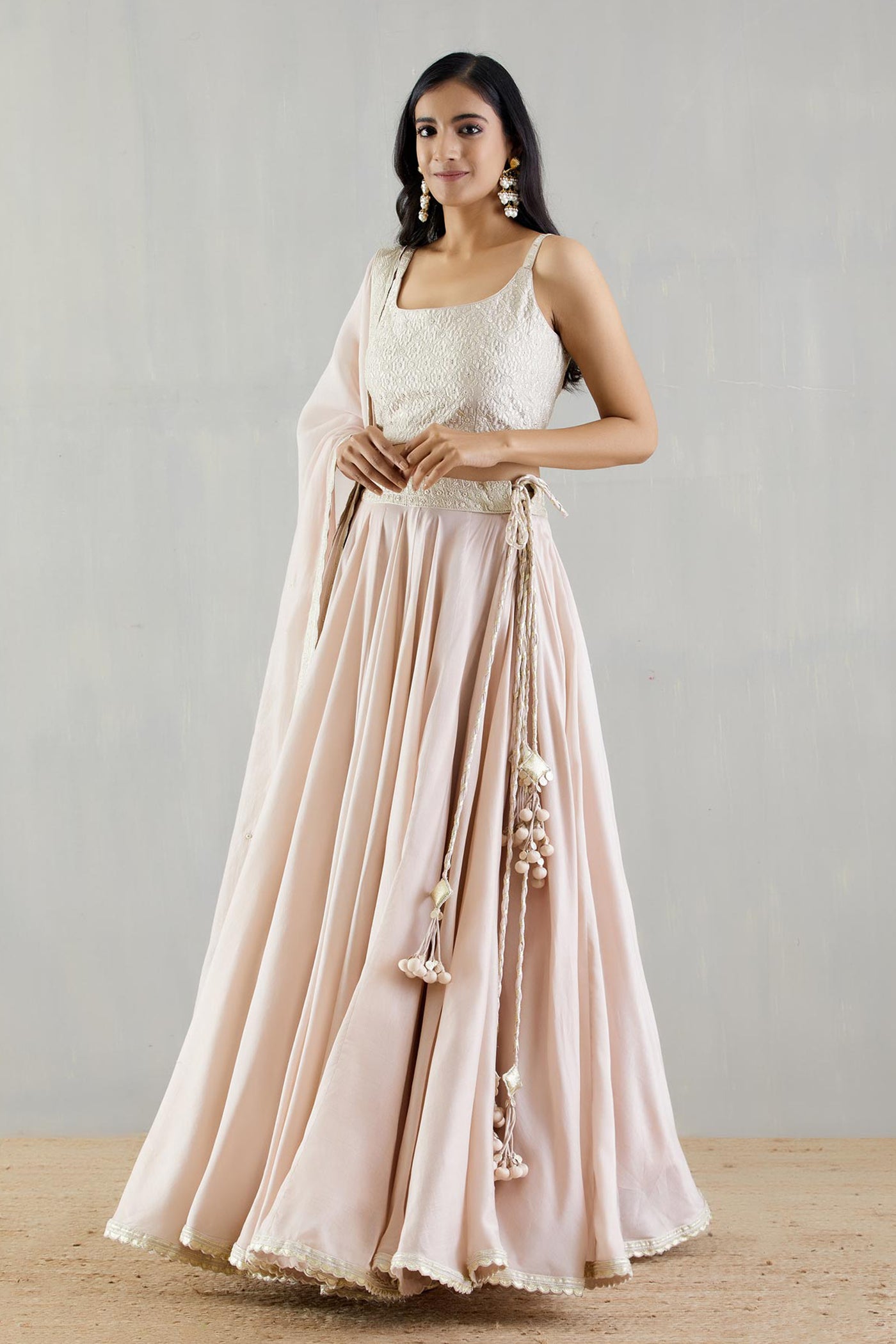 Punit Balana Blush Pink Chanderi Silk Lehenga With Blouse And Oganza Silk Dupatta festive indian designer wear online shopping melange singapore