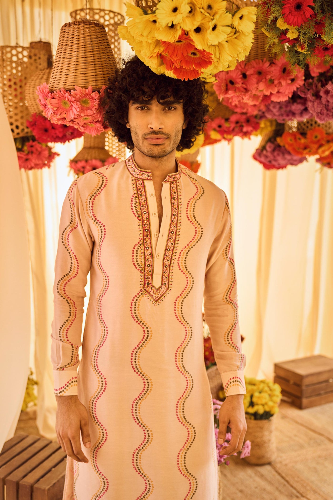 Punit Balana Blush Pink Printed Kurta With Dhoti Pants festive indian designer wear online shopping melange singapore