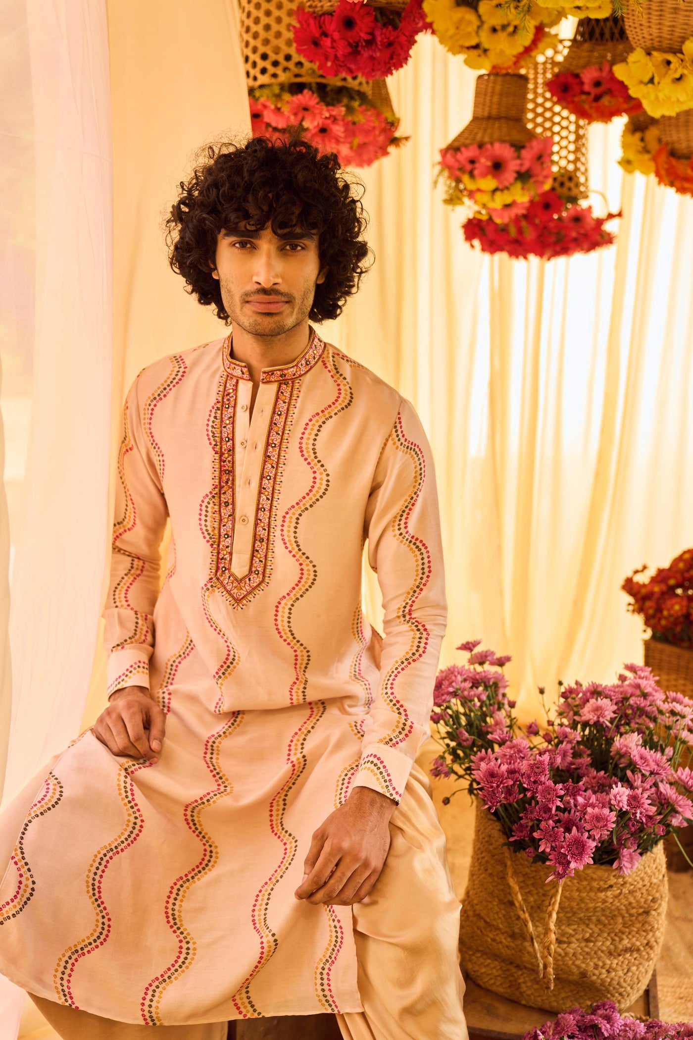 Punit Balana Blush Pink Printed Kurta With Dhoti Pants festive indian designer wear online shopping melange singapore