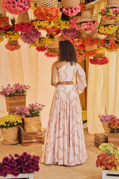 Punit Balana Blush Pink Printed One Sleeve Top With Skirt festive fusion indian designer wear online shopping melange singapore