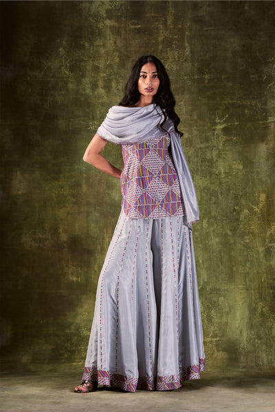 Punit Balana Grey Heavy Emroidered Kurti With Sharara & Dupatta festive indian designer wear online shopping melange singapore