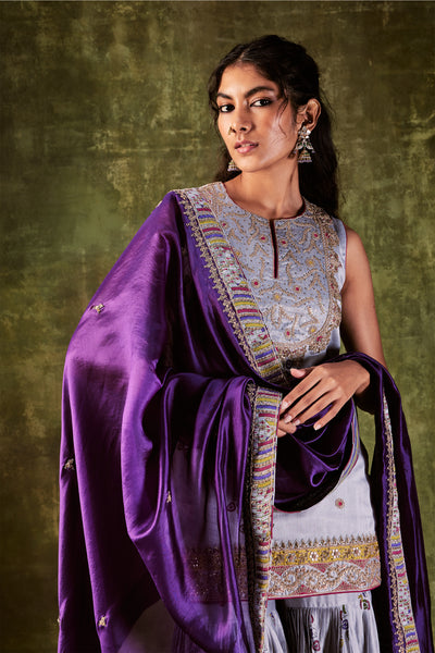 Punit Balana Grey Printed Kurti Paired With Gharara & Dupatta festive indian designer wear online shopping melange singapore