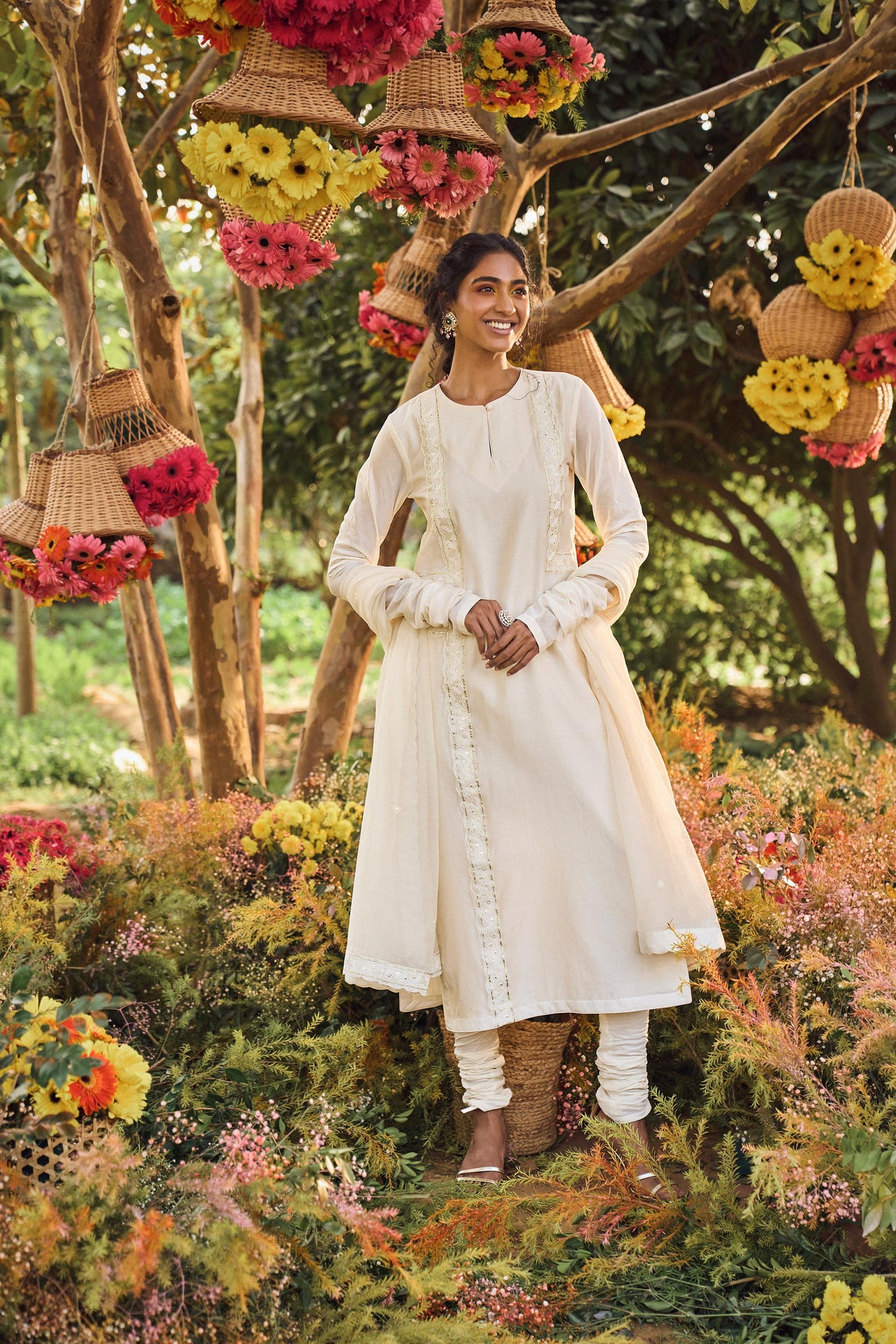 Punit Balana Ivory Chanderi Kurta With Dupatta And Chudidar festive indian designer wear online shopping melange singapore