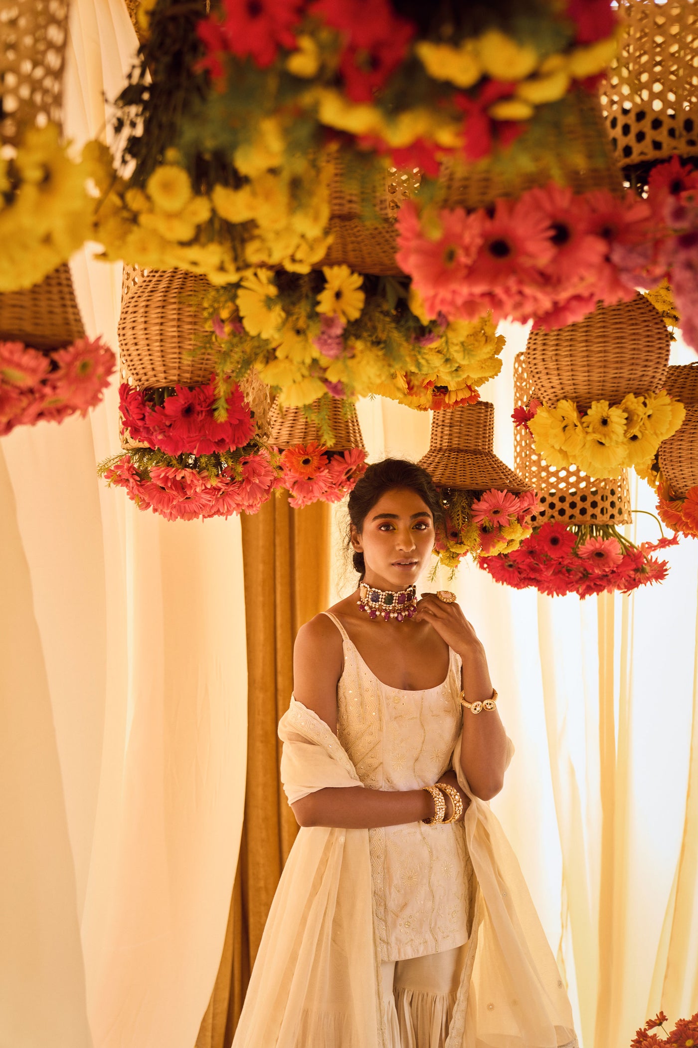 Punit Balana Ivory Kurti With Gharara And Organza Silk Dupatta festive indian designer wear online shopping melange singapore