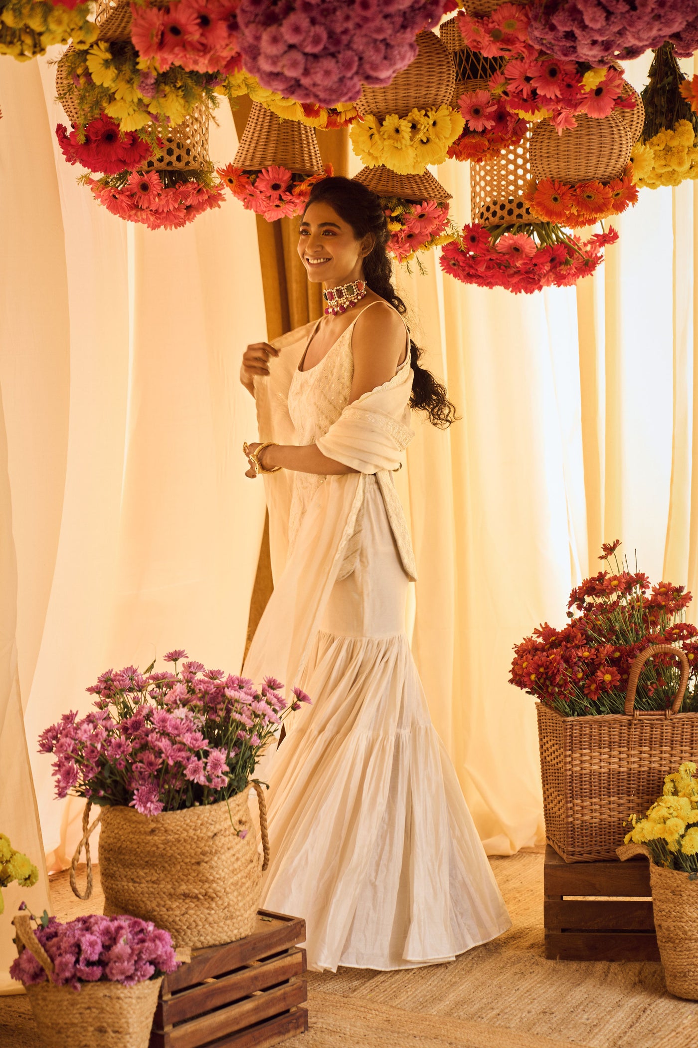 Punit Balana Ivory Kurti With Gharara And Organza Silk Dupatta festive indian designer wear online shopping melange singapore