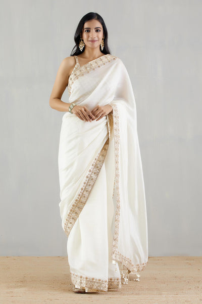Punit Balana Ivory Organza Silk Saree With Heavy Blouse festive indian designer wear online shopping melange singapore