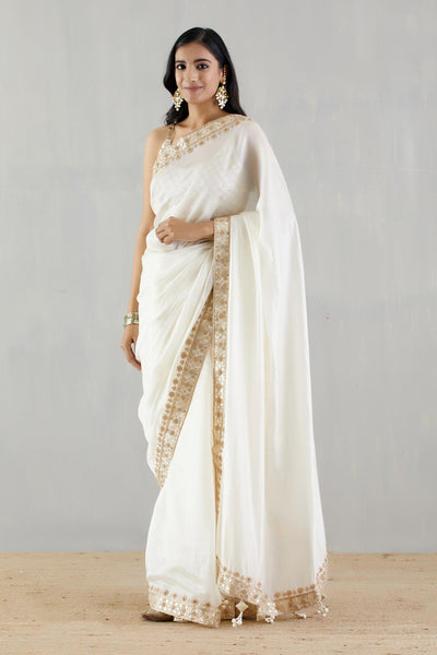 Punit Balana Ivory Organza Silk Saree With Heavy Blouse festive indian designer wear online shopping melange singapore