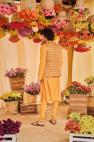Punit Balana Kurta Chudidar With Fully Embellished Bandi mustard festive indian designer wear online shopping melange singapore
