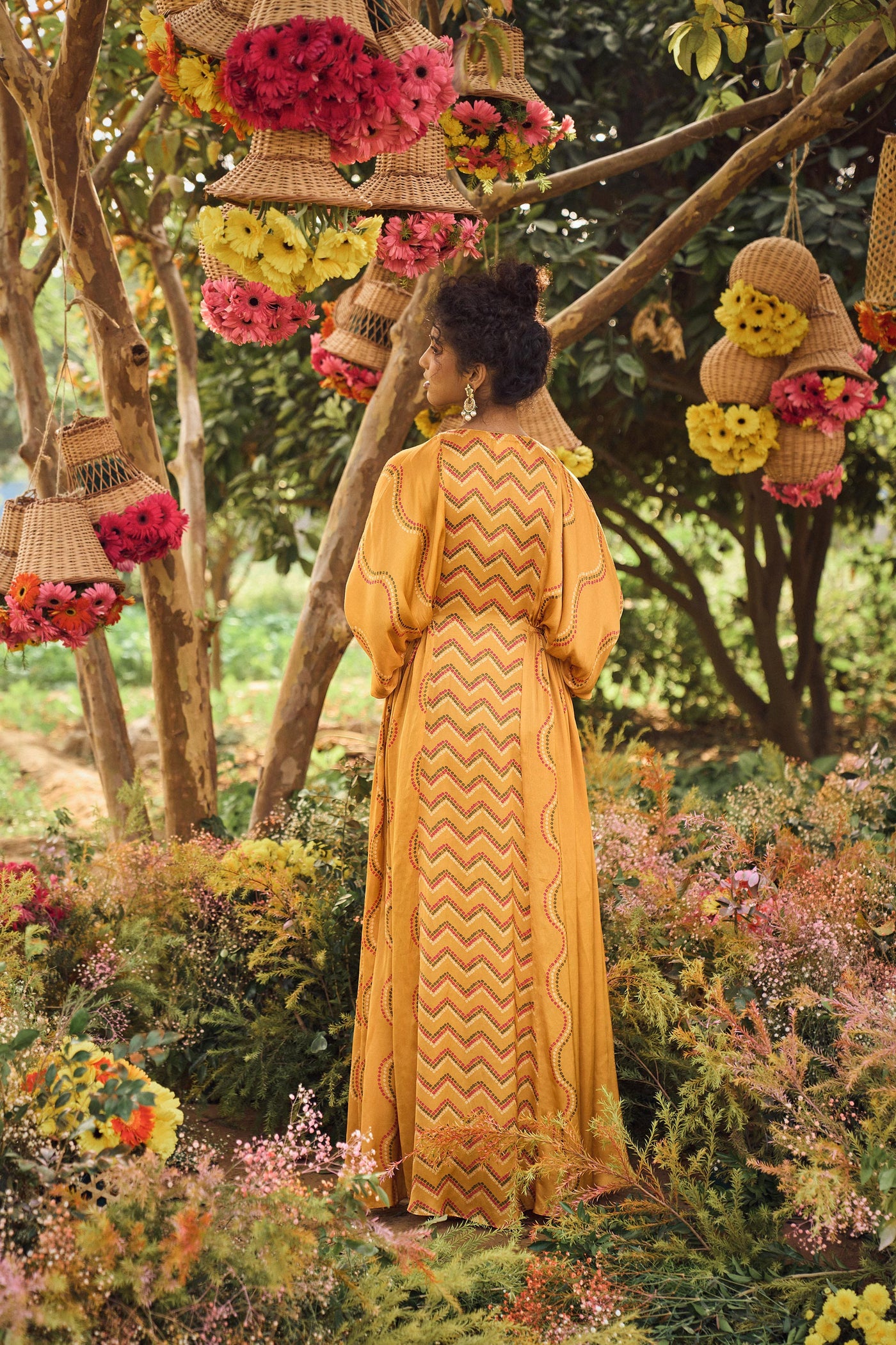 Punit Balana Mustard Printed Dress festive indian designer wear online shopping melange singapore