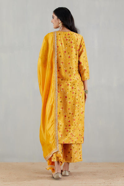 punit balana Mustard Printed Kurta With Organza Silk Dupatta And Pants festive indian designer wear online shopping melange singapore