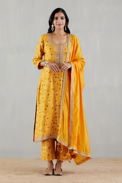 punit balana Mustard Printed Kurta With Organza Silk Dupatta And Pants festive indian designer wear online shopping melange singapore