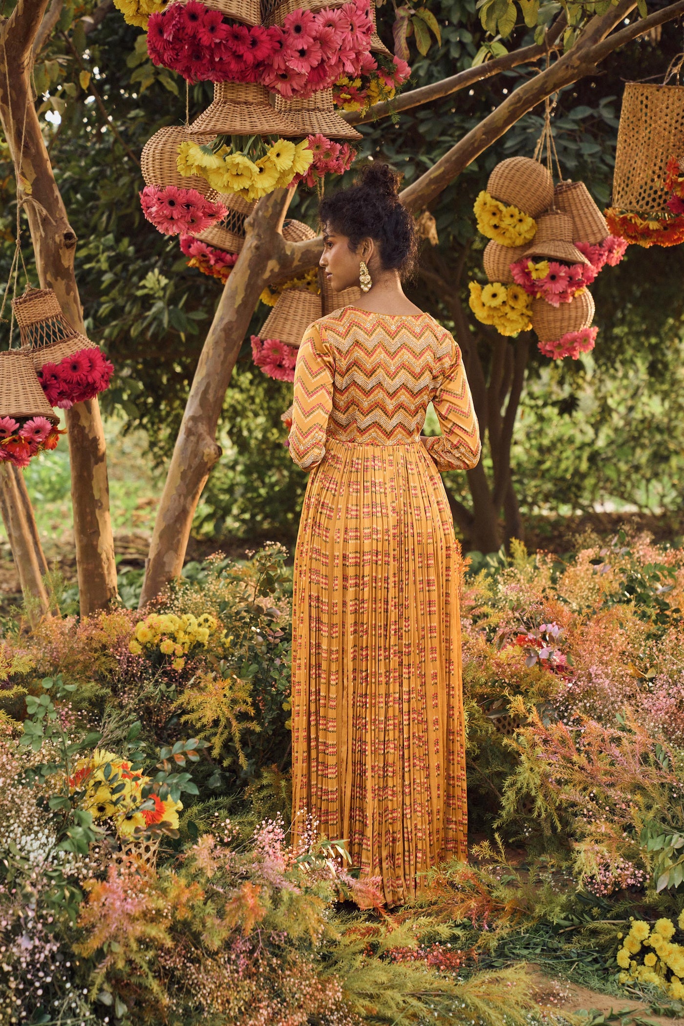 Punit balana Mustard Printed Maxi Dress With Pants mustard festive indian designer wear online shopping melange singapore