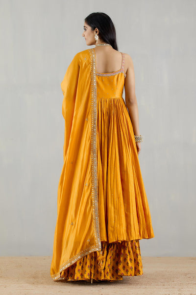 Punit Balana Mustard Strappy Kurta With Printed Gharara And Organza Silk Dupatta festive indian designer wear online shopping melange singapore