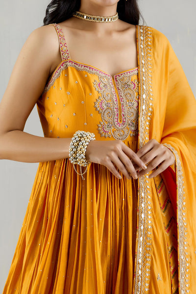 Punit Balana Mustard Strappy Kurta With Printed Gharara And Organza Silk Dupatta festive indian designer wear online shopping melange singapore