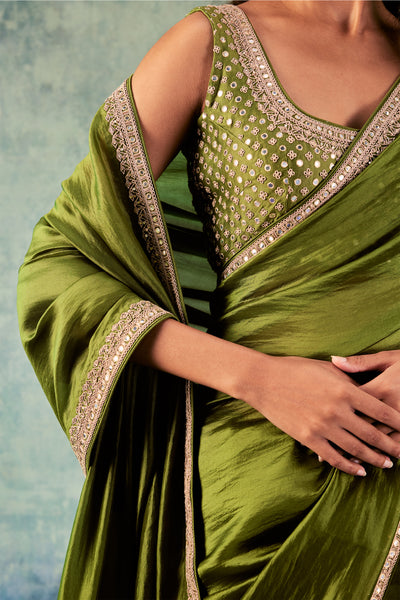 Punit Balana Olive Green Saree Set festive indian designer wear online shopping melange singapore