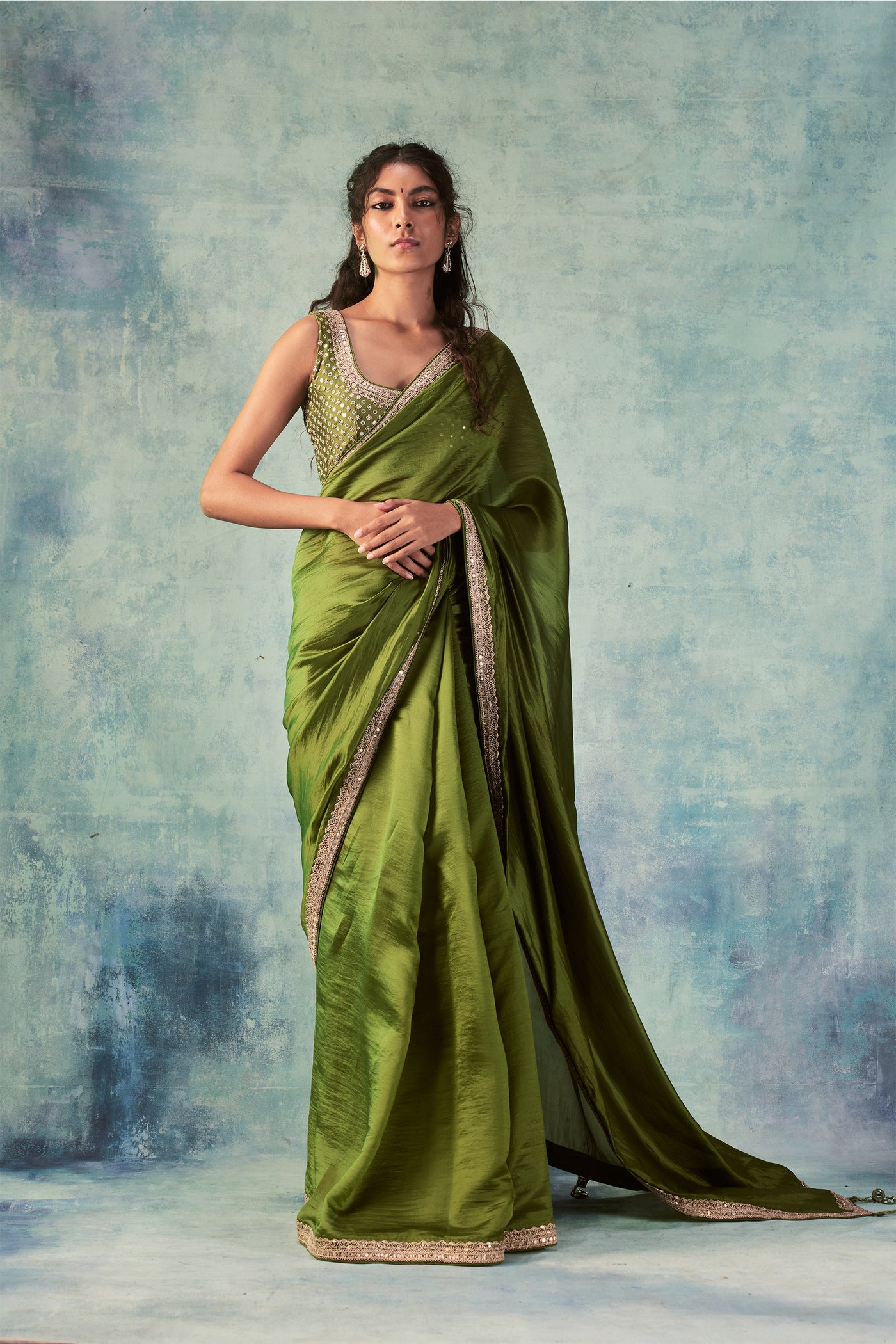 Punit Balana Olive Green Saree Set festive indian designer wear online shopping melange singapore