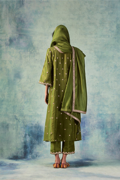 Punit balana Olive Green Silk Anarkali Set festive indian designer wear online shopping melange singapore