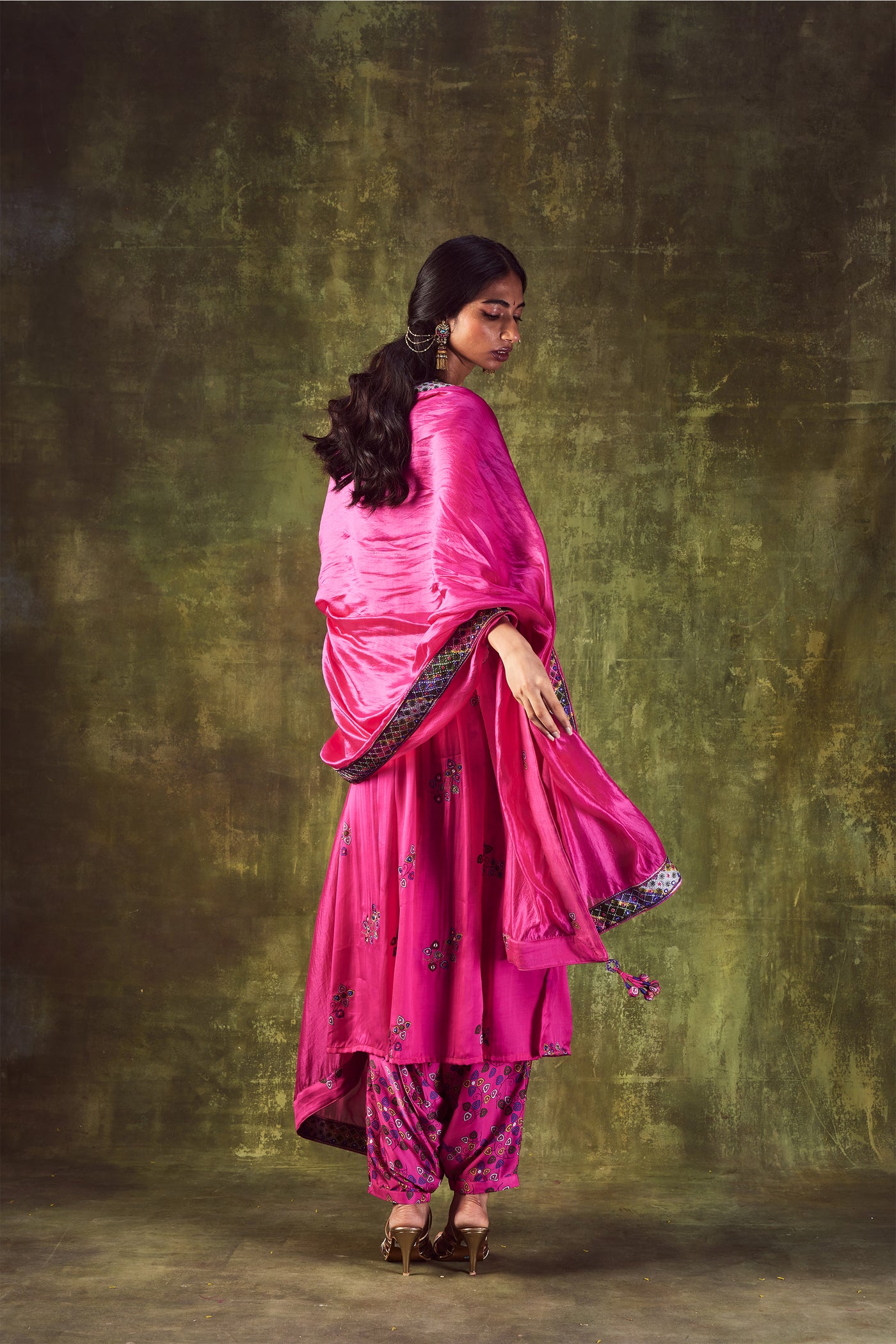 Punit Balana Pink Printed Anarkali & Cowl Pants festive indian designer wear online shopping melange singapore