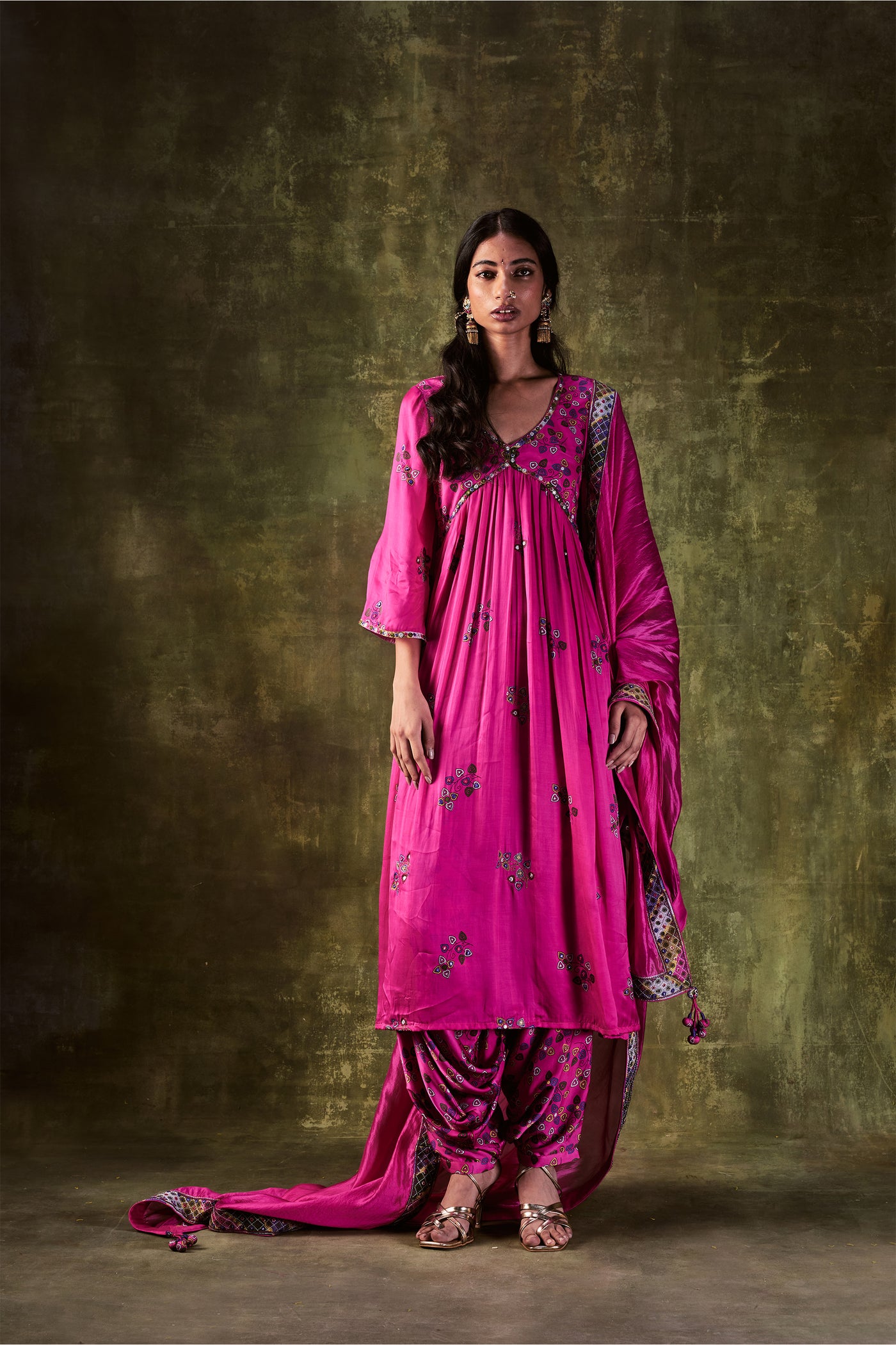Punit Balana Pink Printed Anarkali & Cowl Pants festive indian designer wear online shopping melange singapore