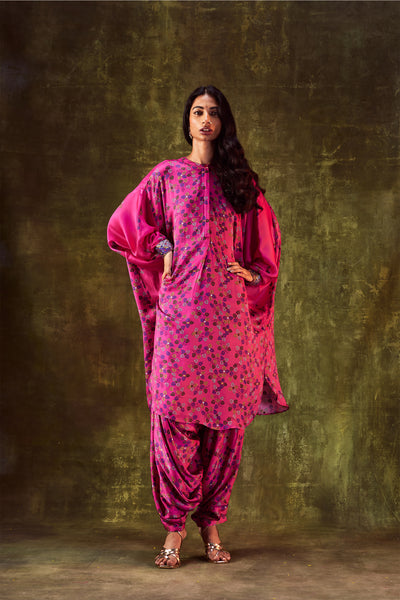 Punit Balana Pink Printed Loose Dress Paired With Cowl Pants festive indian designer wear online shopping melange singapore