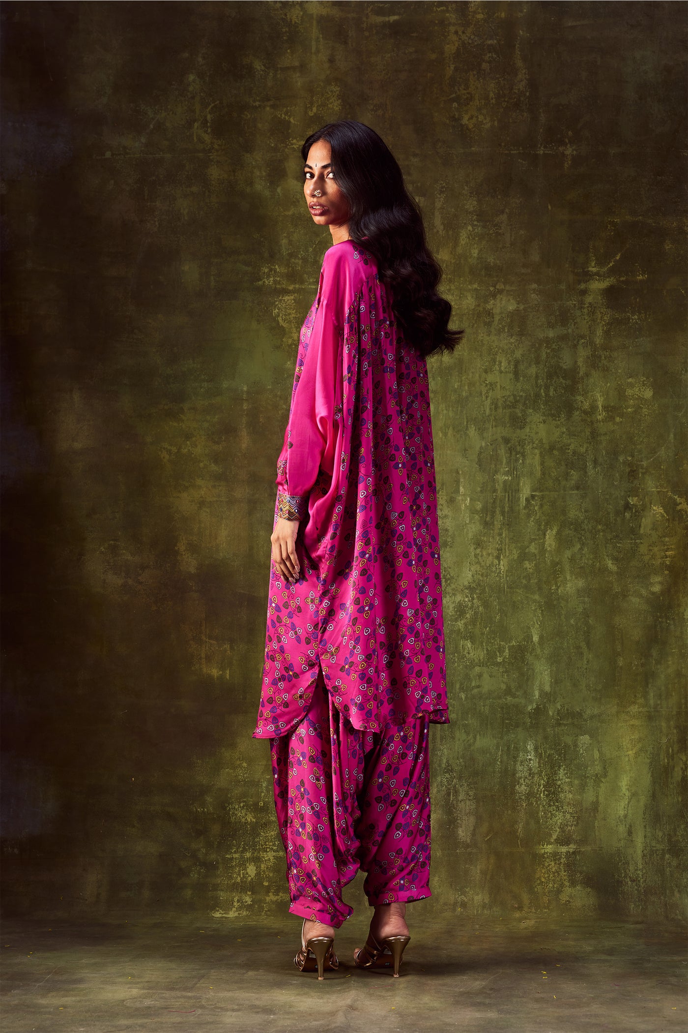 Punit Balana Pink Printed Loose Dress Paired With Cowl Pants festive indian designer wear online shopping melange singapore