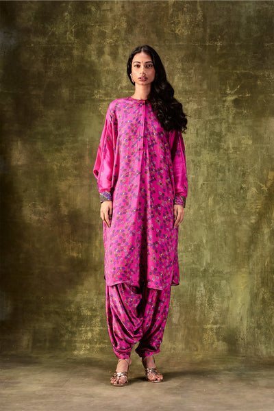 Punit Balana Pink Printed Loose Dress Paired With Cowl Pants festive indian designer wear online shopping melange singapore