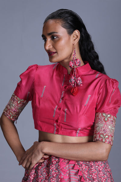 Printed Crop Shirt Top With Skirt And Dupatta