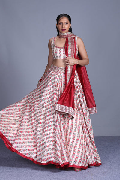 Printed Lengha Buttercup With red Dupatta