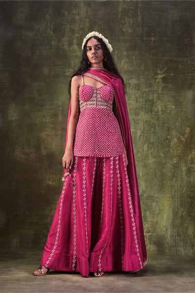 Punit Balana Rani Pink Kurti With Sharara & Dupatta festive indian designer wear online shopping melange singapore