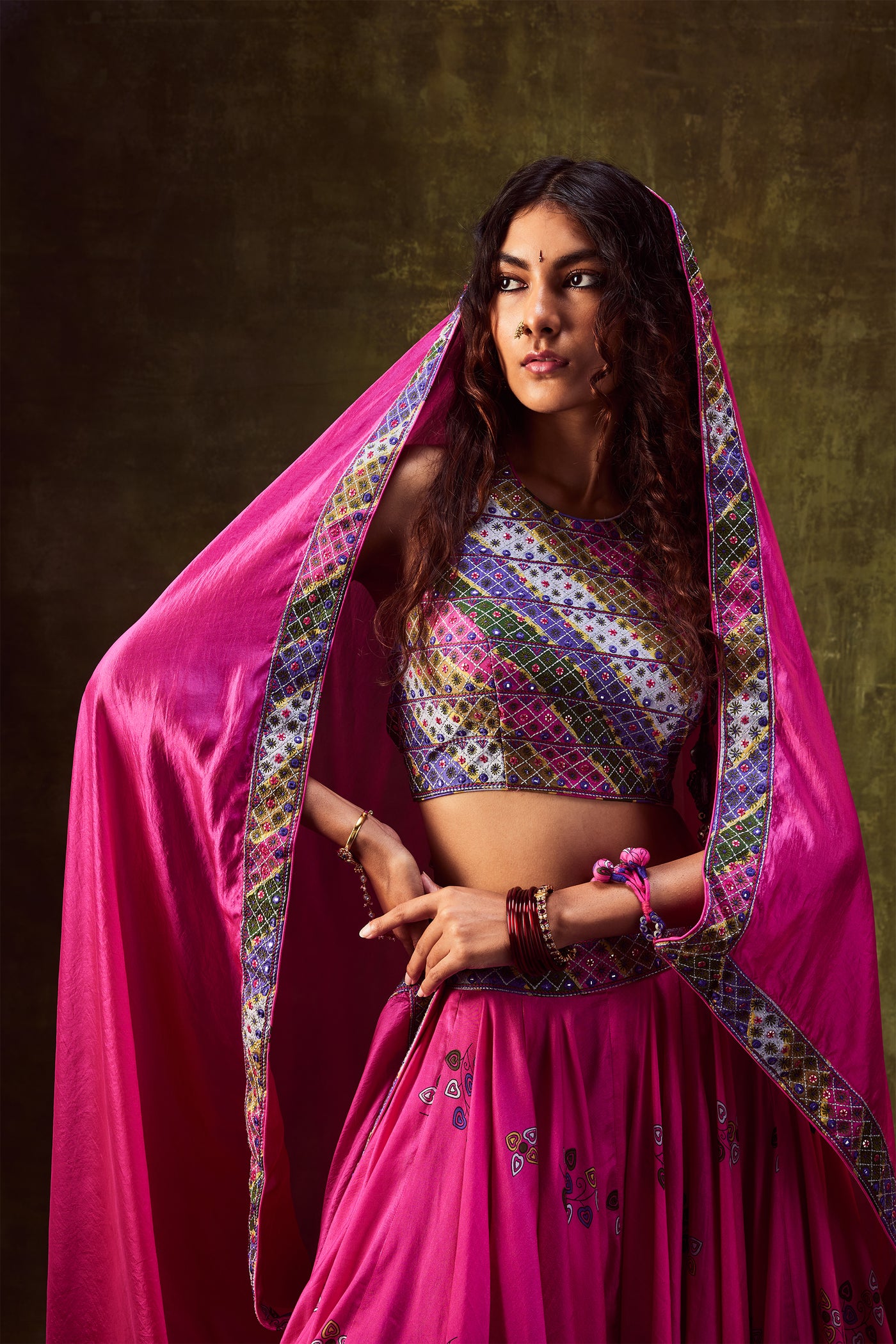 Punit Balana Rani Pink Printed Lehenga Set With Blouse & Dupatta festive indian designer wear online shopping melange singapore